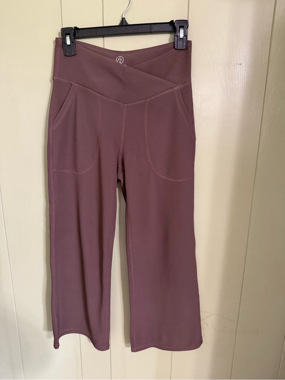 Women's Wide-Leg Yoga Pants with Cross-Over Waistband - Brown